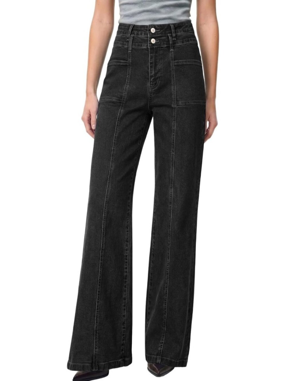 High-Waisted Wide Leg Jeans for Women | Double Button Stylish Pants